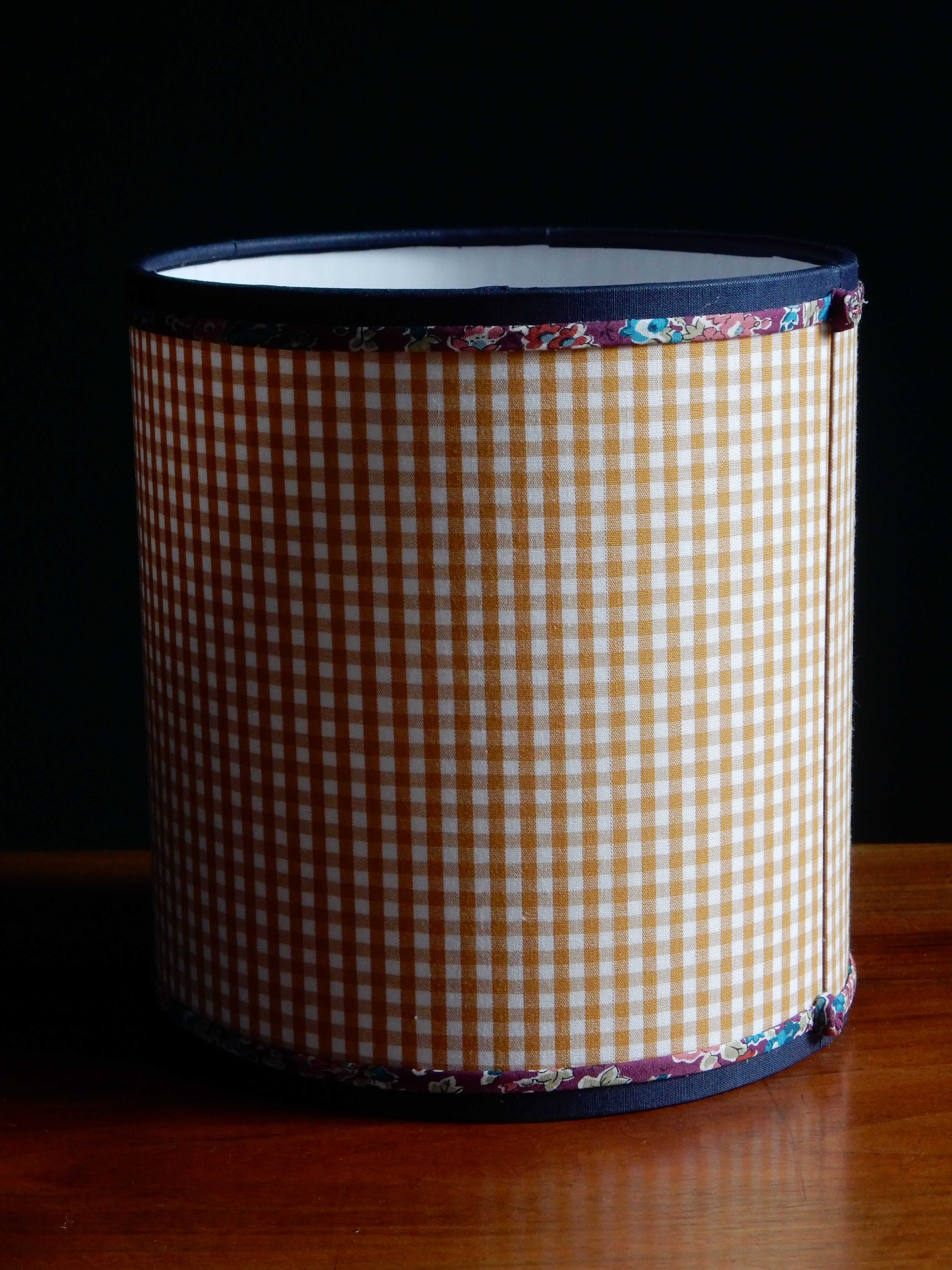 Cylindrical lampshade gingham fabric and liberty