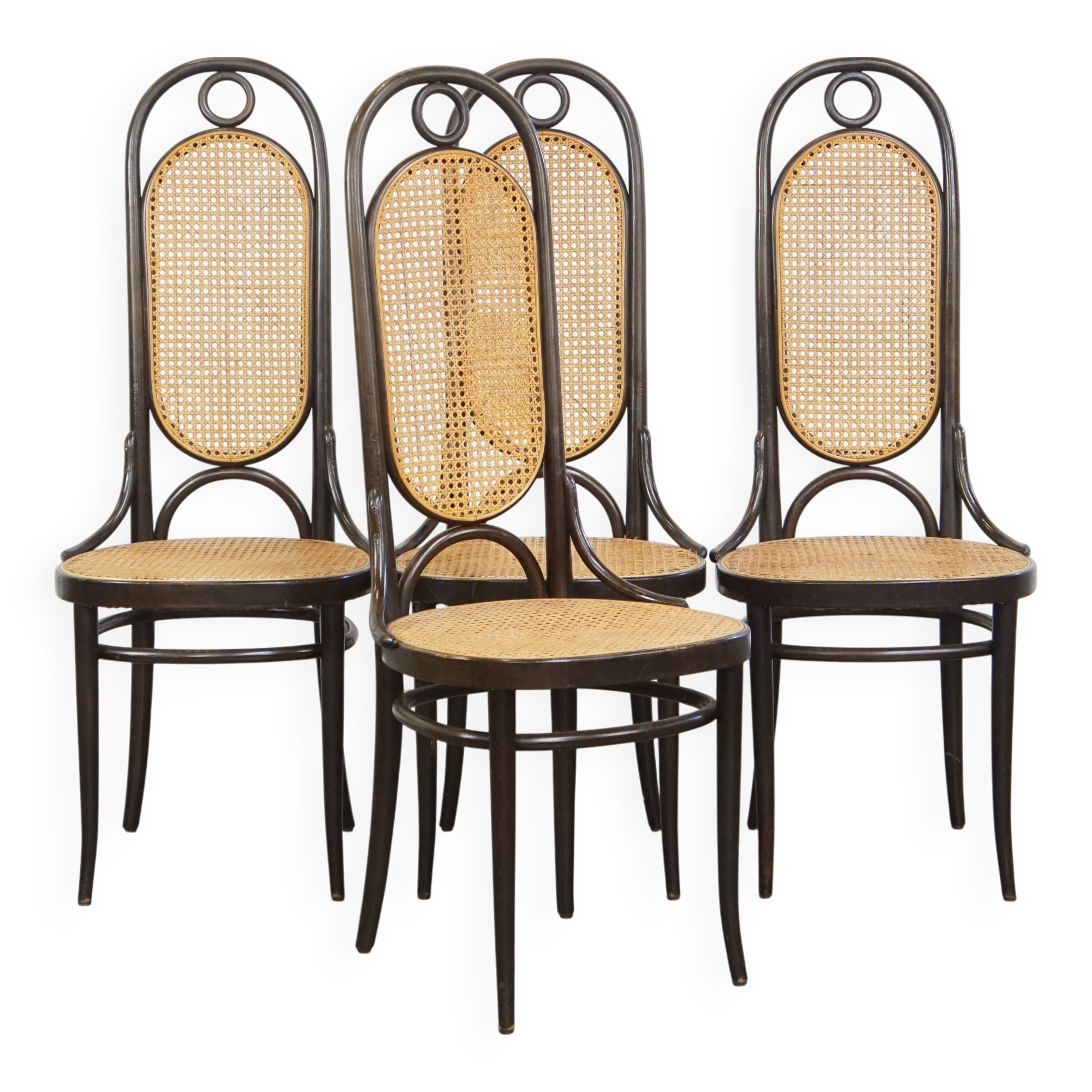 Lot de 4 chaises hautes vintage en bois courbé « Long John » de Thonet