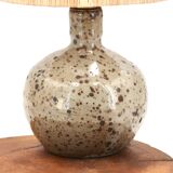 Guy Baudat stoneware ceramic ball lamp, raffia lampshade, 1970s