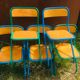 Lot de 10 chaises écoles des années '70, 5 bleus et 5 vert