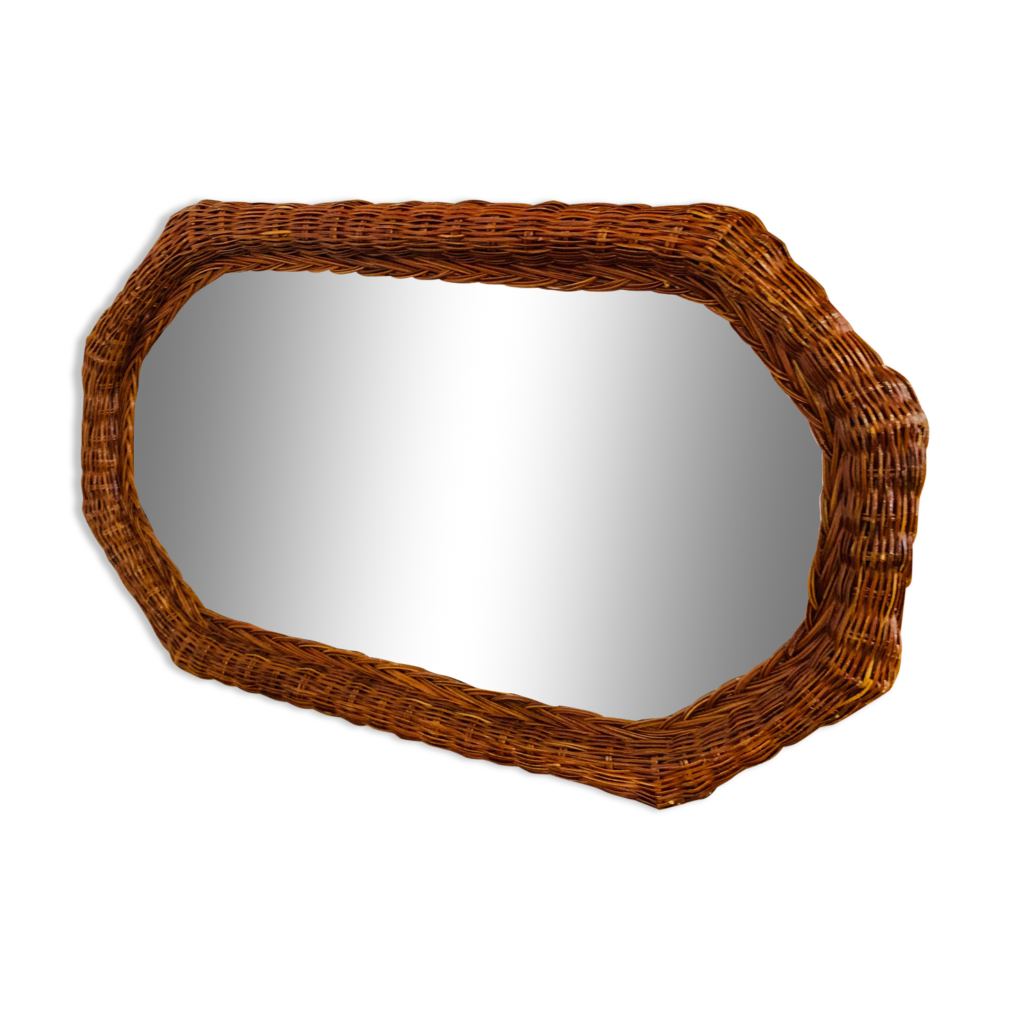 Octagonal wicker mirror