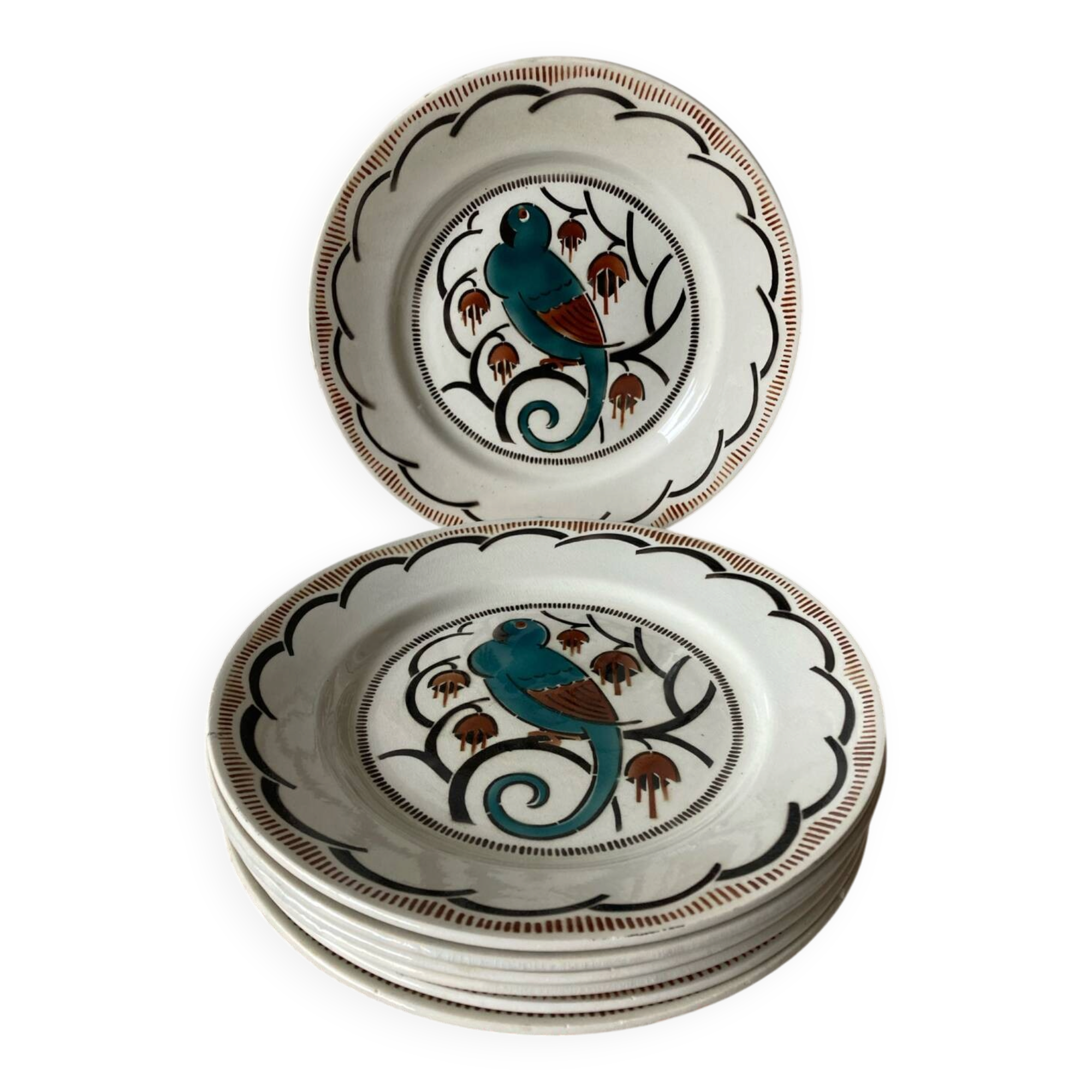 Ironstone plates, K&G Luneville, parakeet model.