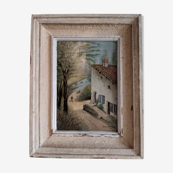 Oil on panel painting dated 1951 Sanxay house on the Vonne