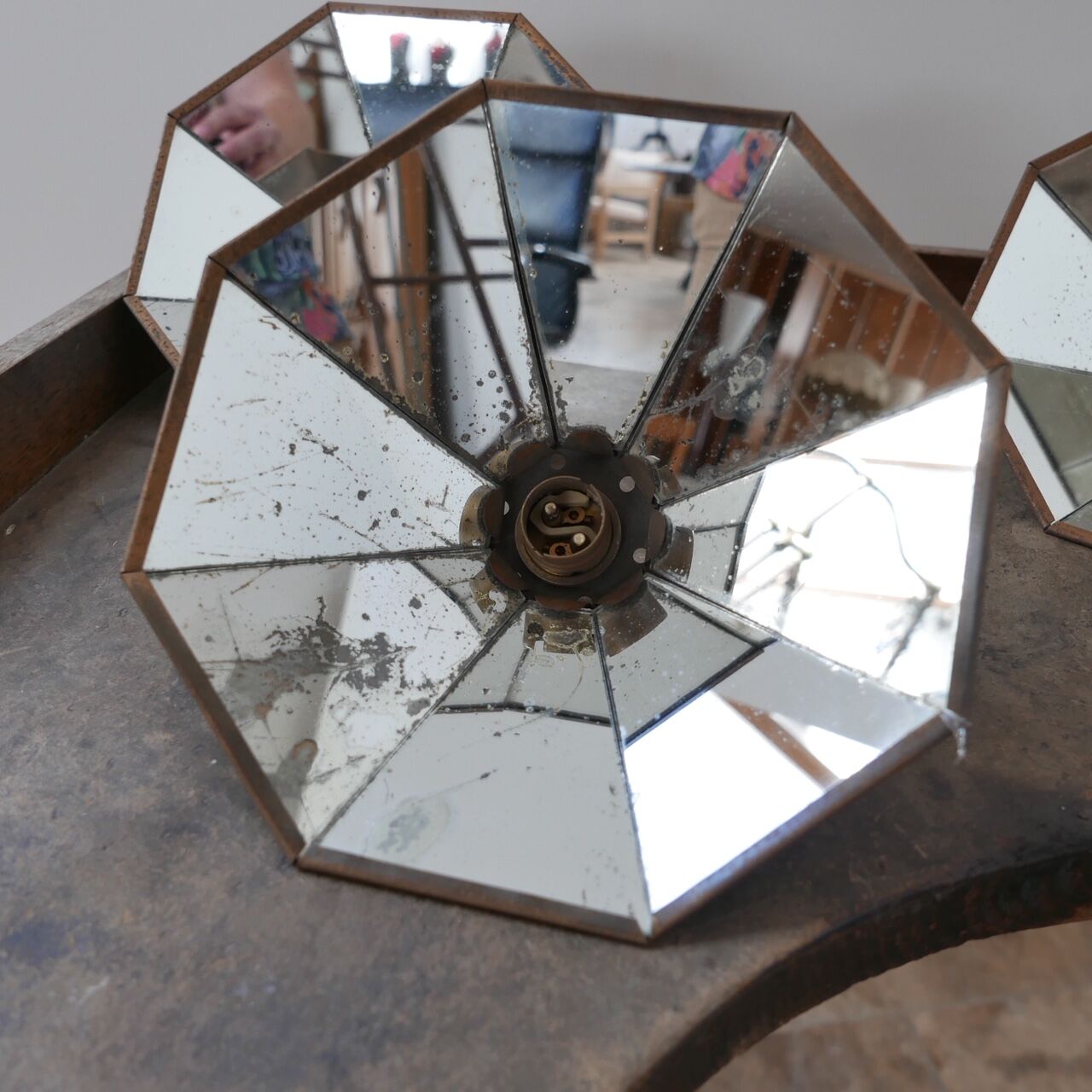 Antique industrial mirrored reflector shade pendant