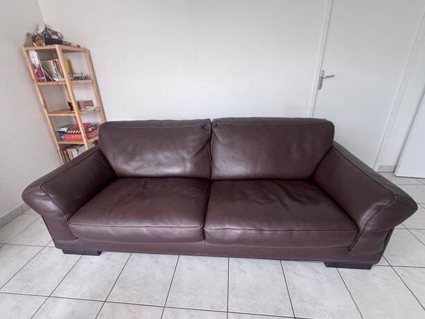 Canapé Roche Bobois cuir véritable marron – 3 places – Très bon état