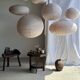 Small round pink rattan and natural linen Japanese-style pendant light D30