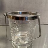 Cut crystal ice bucket with plant decoration and stainless steel frame