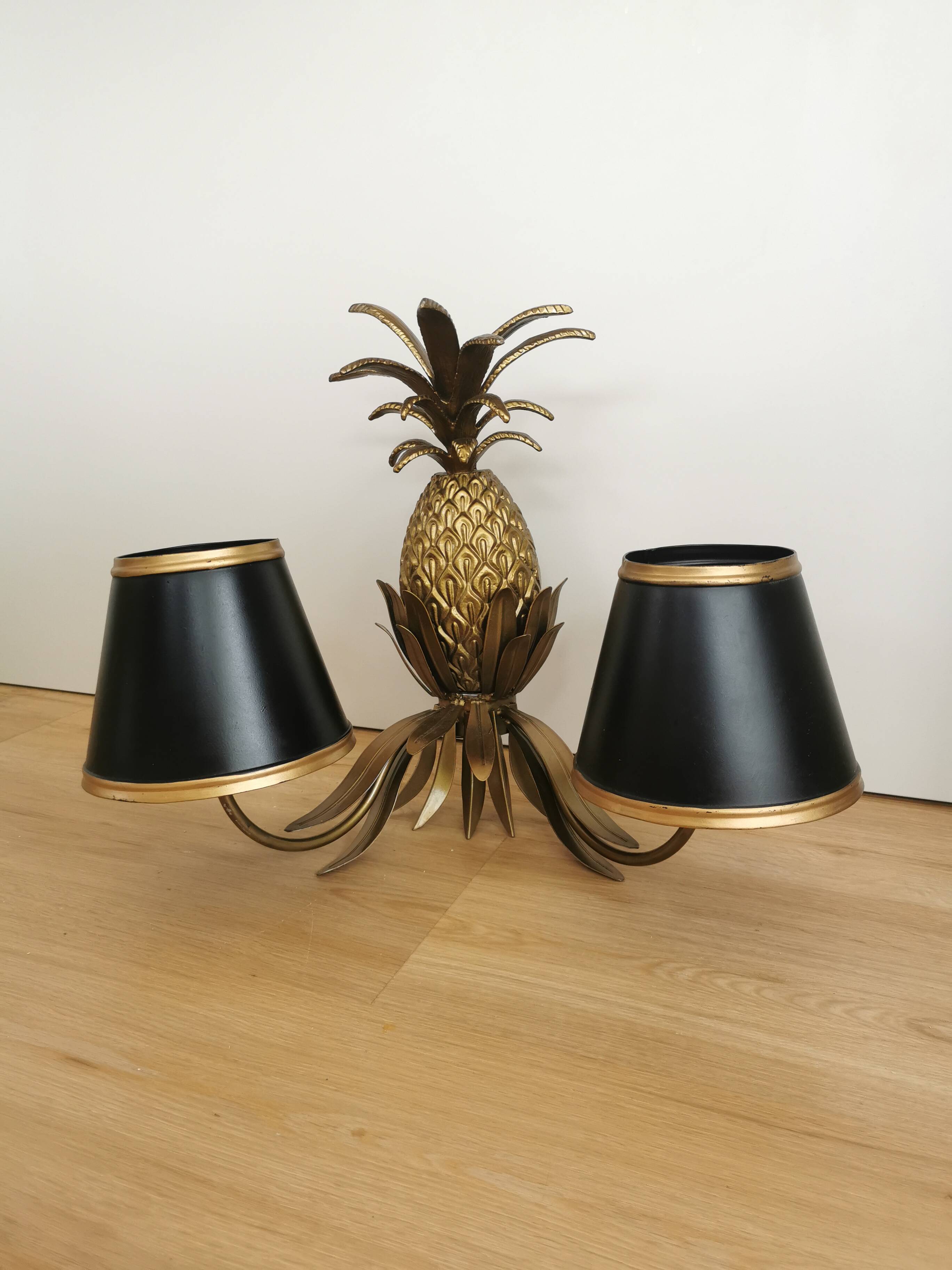 Vintage Gold Pineapple Wall Lamp with Black Shades: Mid-Century Retro Light