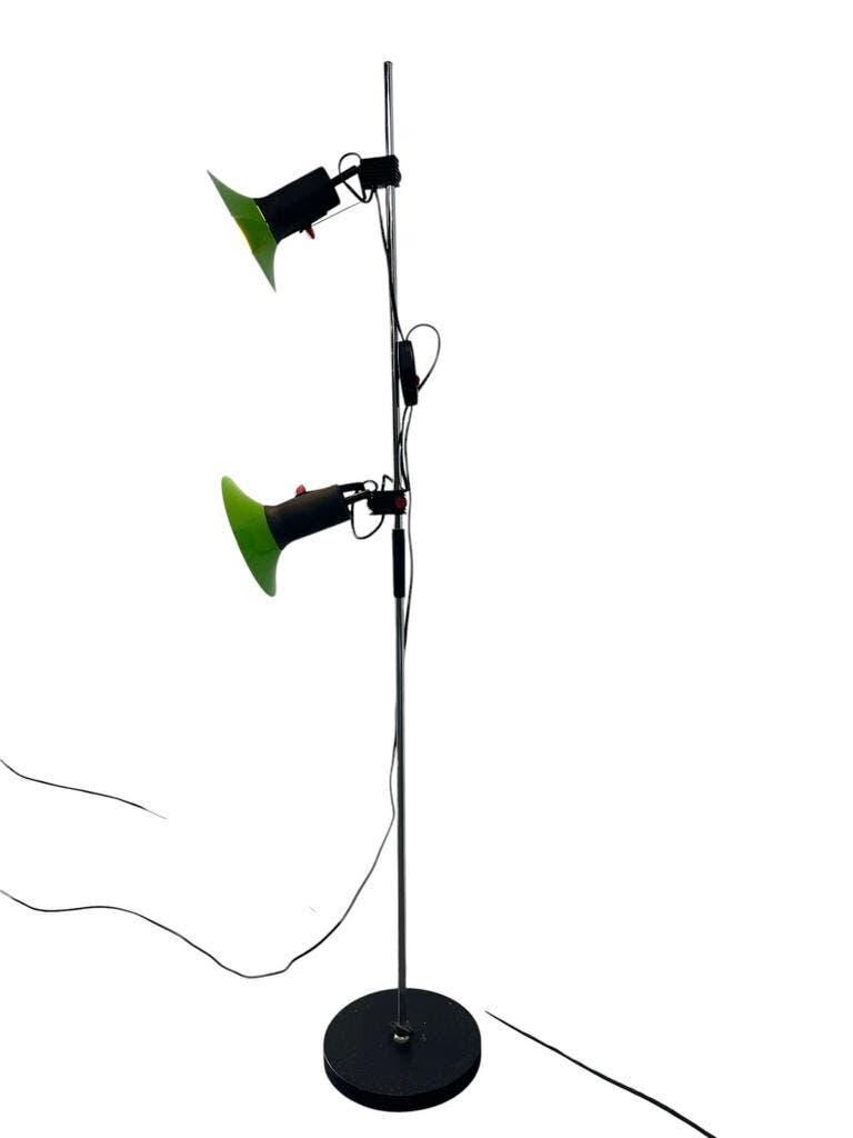 Vintage green fluorescent floor lamp with spots.