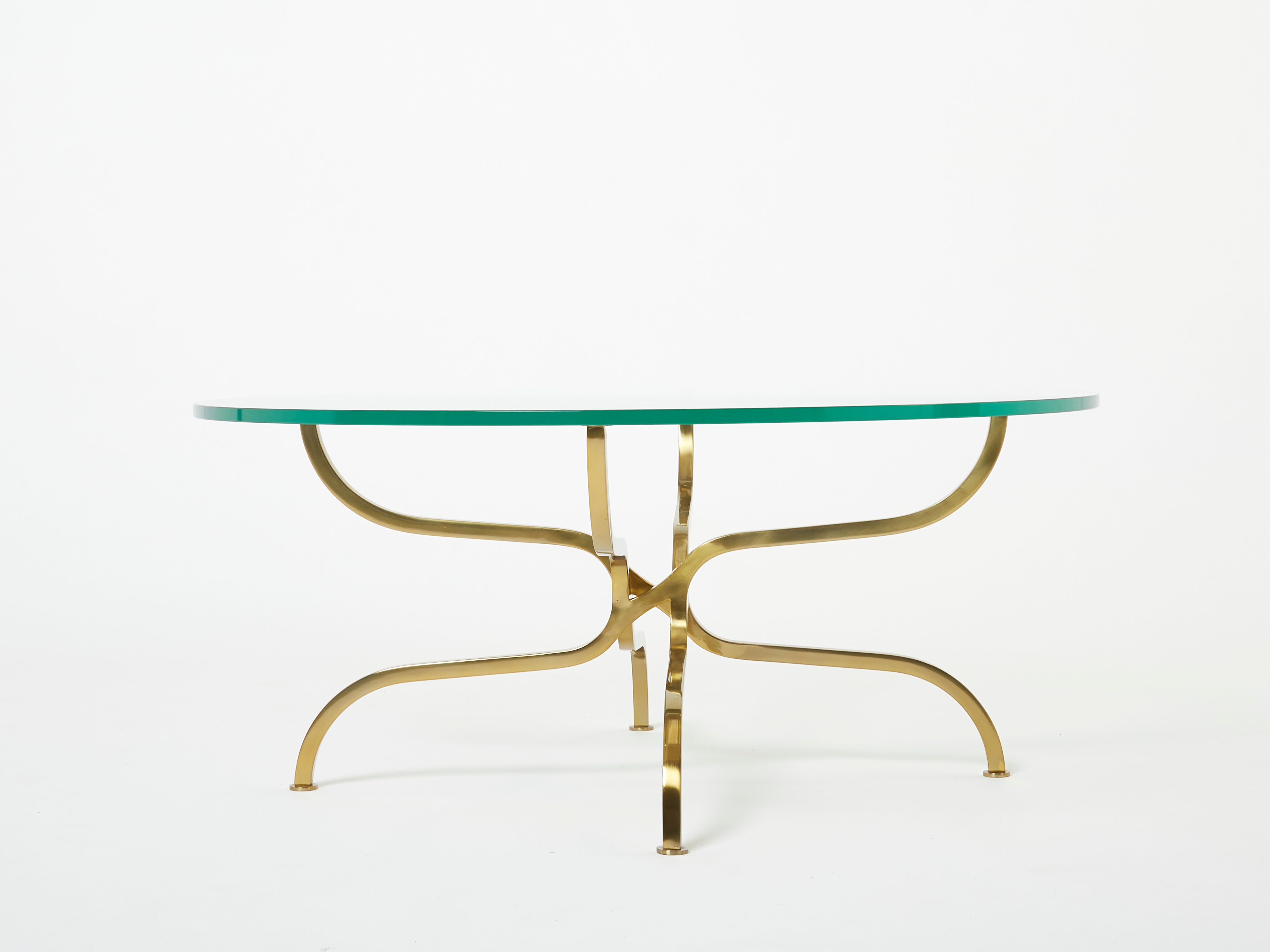 Table basse laiton doré verre de Georges Geffroy vers 1960