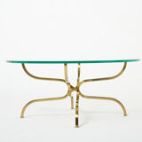 Table basse laiton doré verre de Georges Geffroy vers 1960