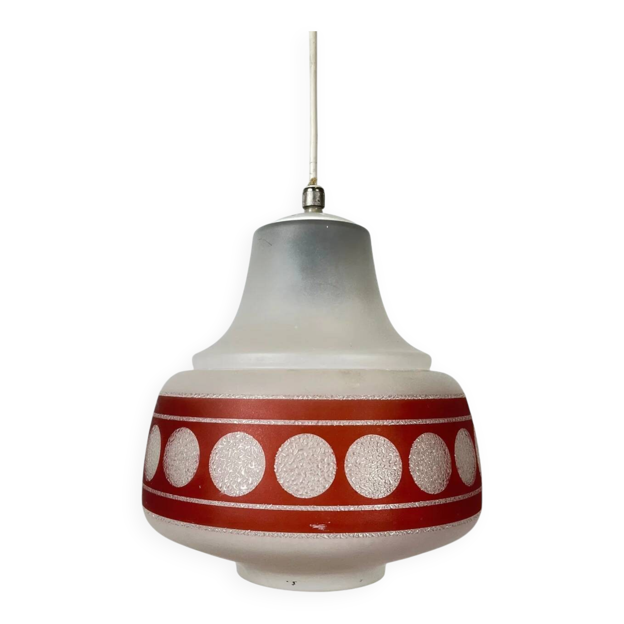 Suspension en verre opalin dépoli et rouge, 1960-70