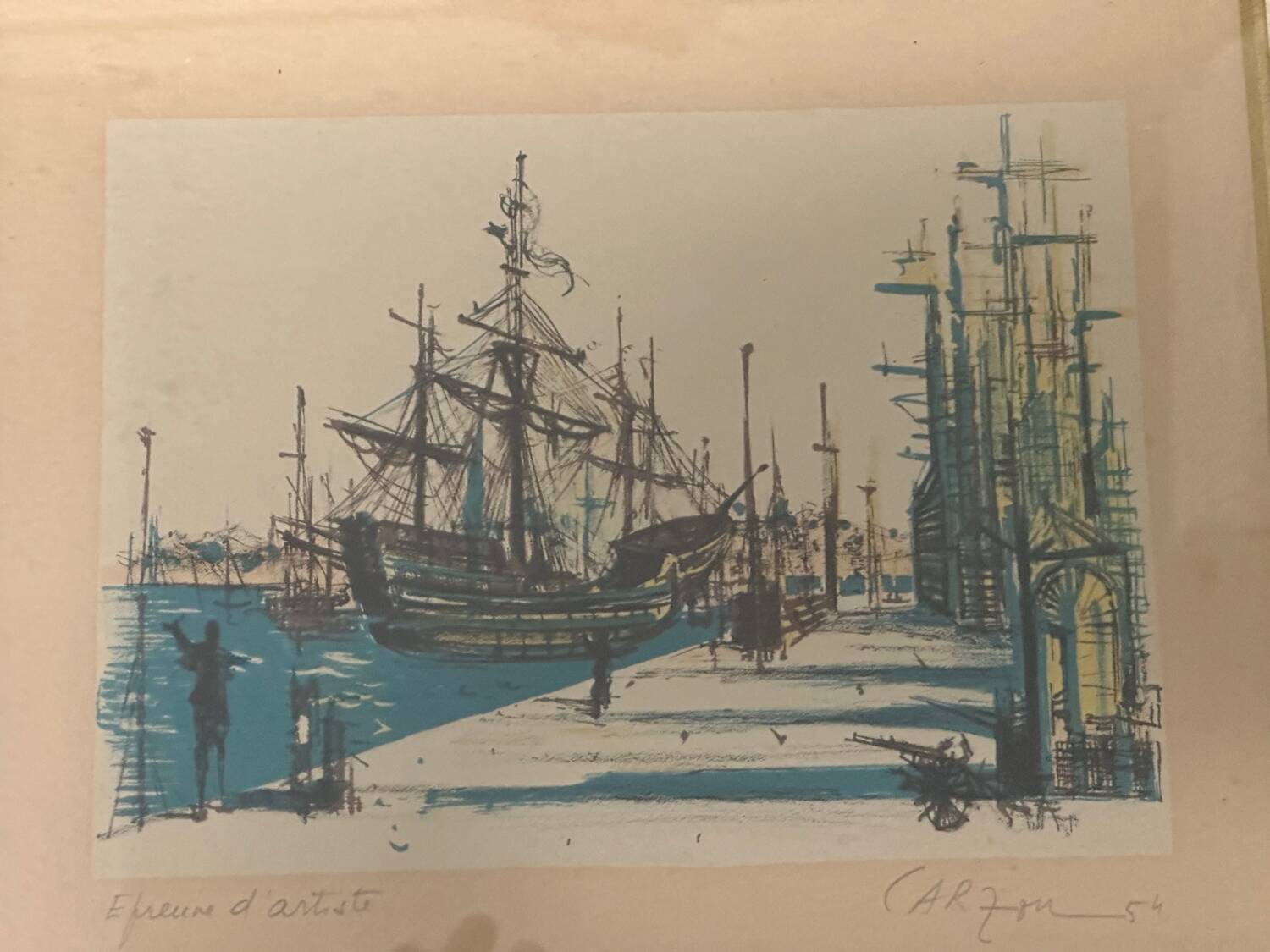 Jean Carzou (1907-2000), view of a port - litho artist's proof signed 1954