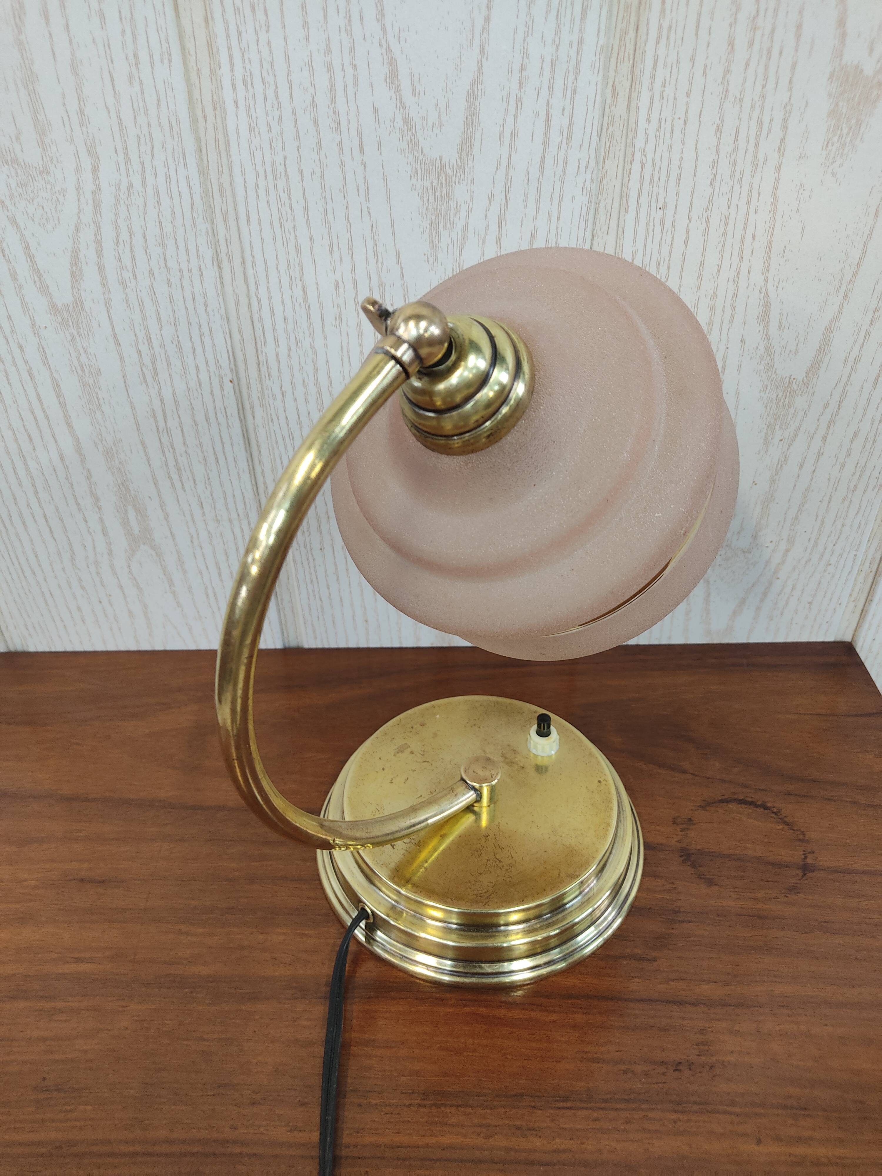 Art deco brass lamp and granite glass