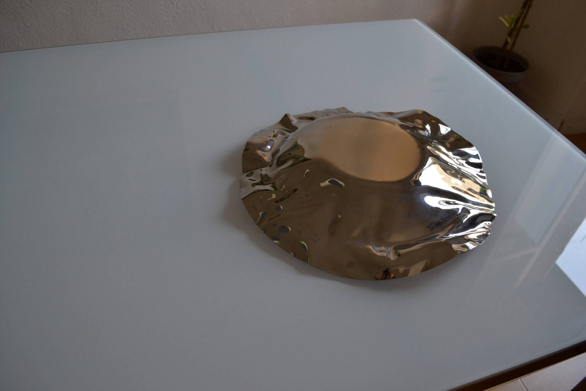 Large Alessi stainless steel bowl by Lluis Clotet 2001 Vintage Italy Diam. 38cm