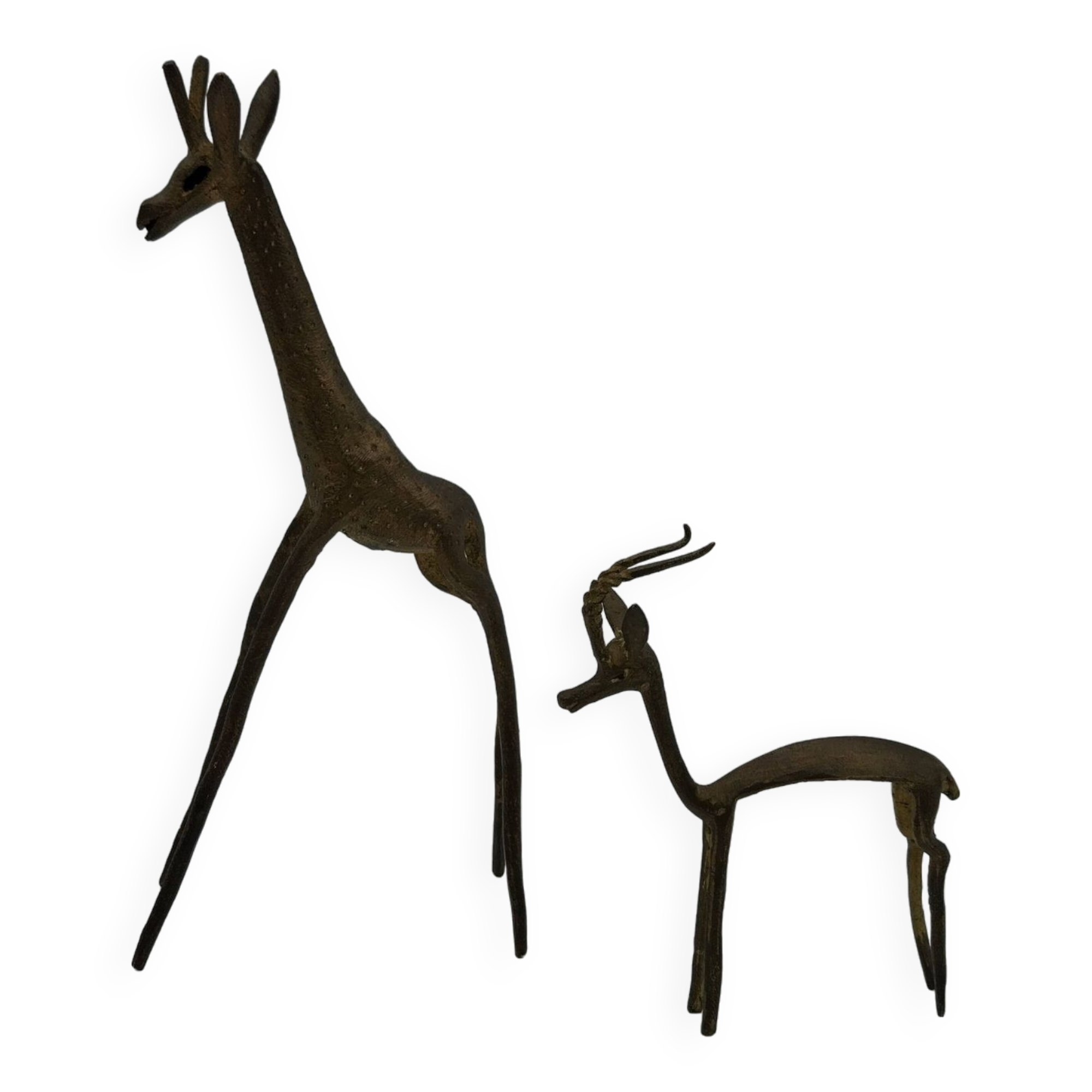 African brass animals giraffe and gazelle