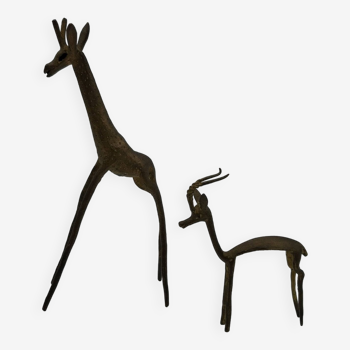 African brass animals giraffe and gazelle