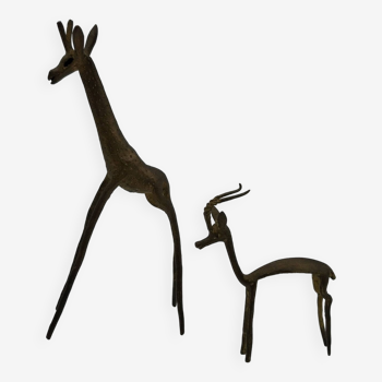 Animaux en laiton africains girafe et gazelle