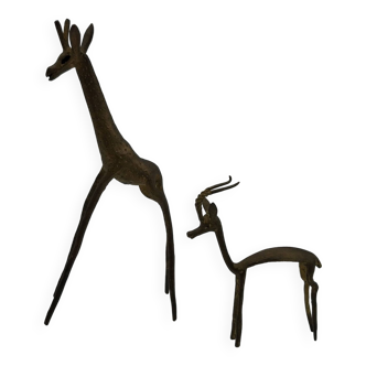 African brass animals giraffe and gazelle