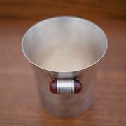 Art Deco ice bucket, silver metal ice bucket Bakelite handles