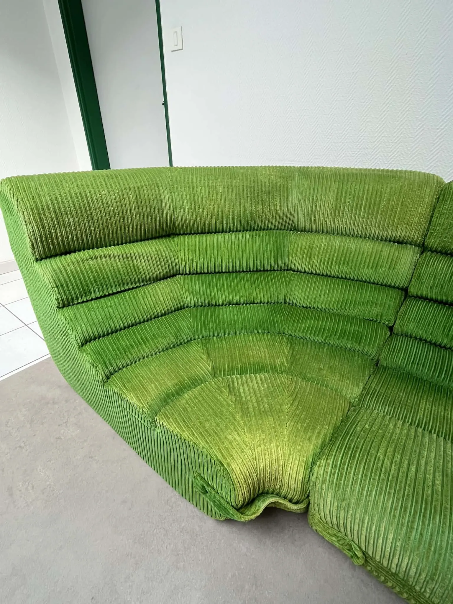 Modular green velvet corner sofa, 1970s