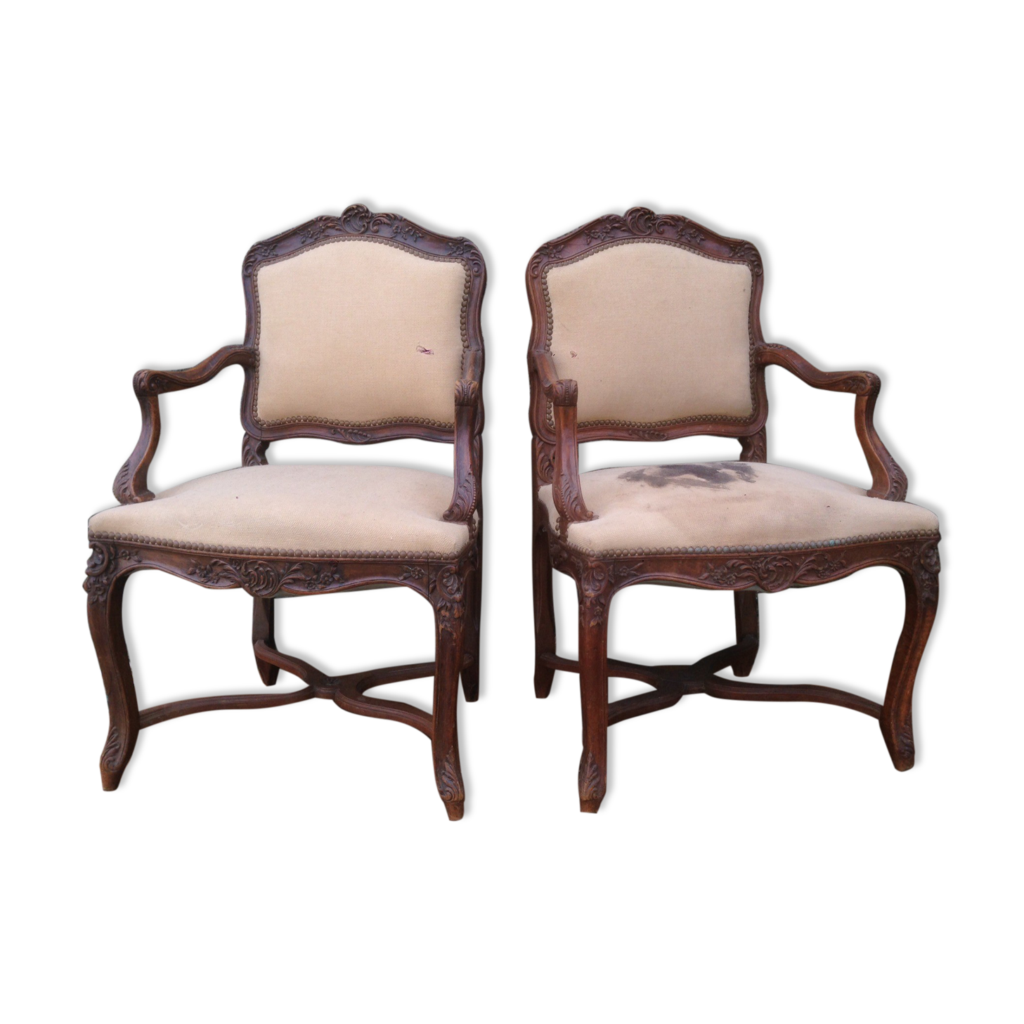 Pair of Louis XV-style walnut armchairs