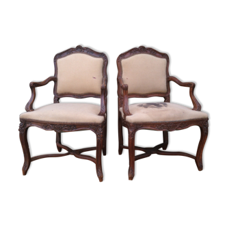 Pair of Louis XV-style walnut armchairs