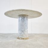 Vintage round White marble dining table 1970s