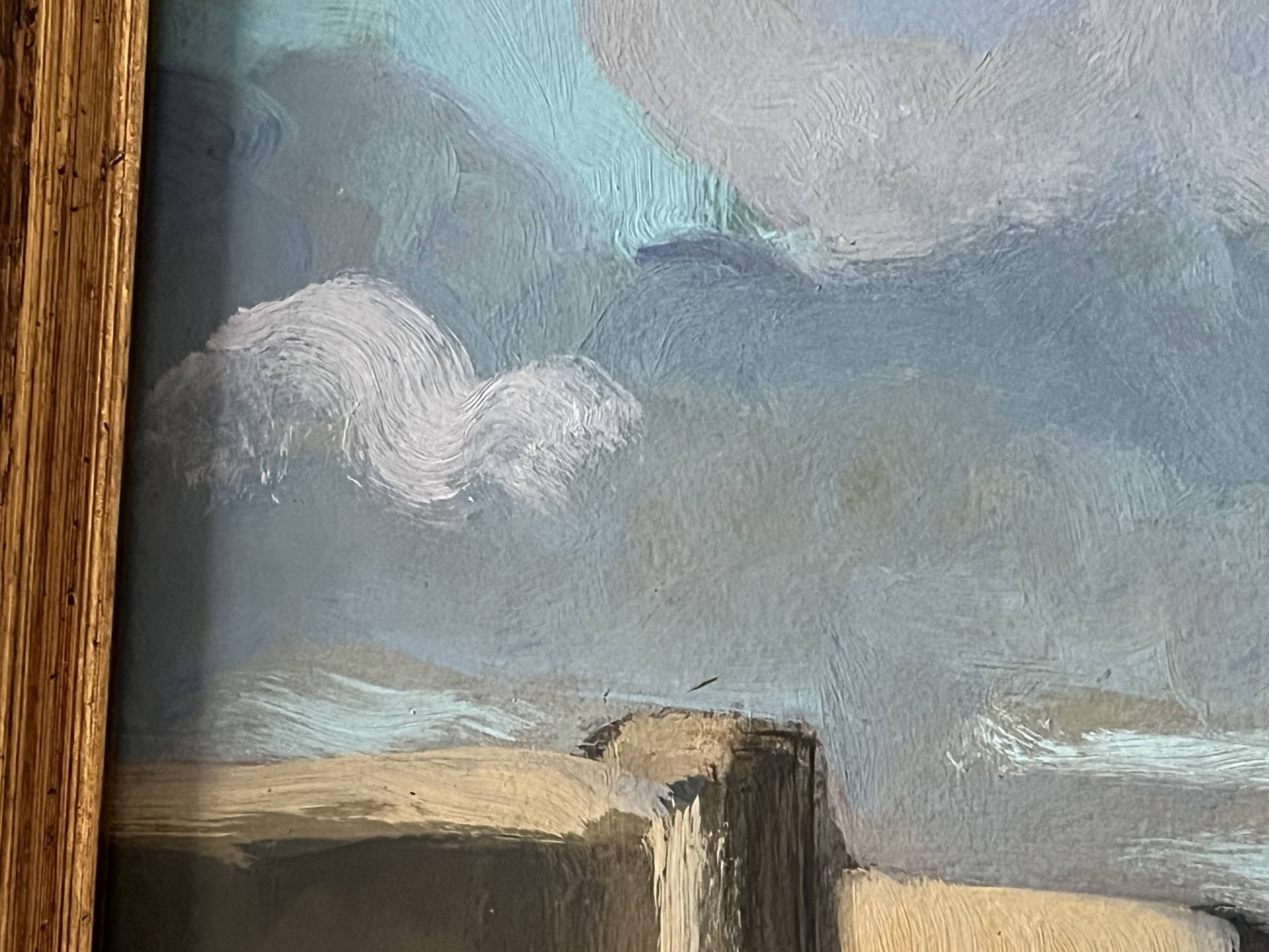 Large oil on panel of a Breton landscape 1950, antique painting signed.