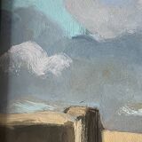 Large oil on panel of a Breton landscape 1950, antique painting signed.