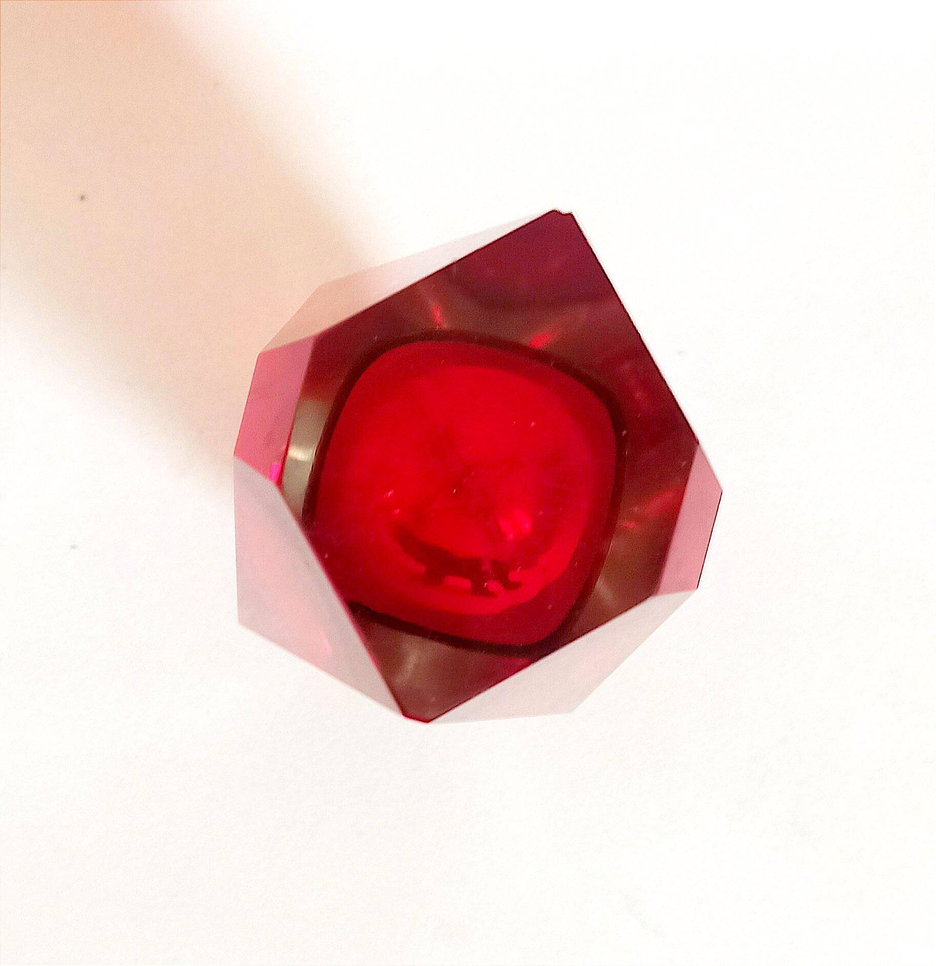 Bright red Murano Sommerso faceted vase 1960s Height 30 cm