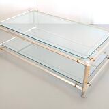 Rectangular Engraved Crystal and White Metal Coffee Table with a Lower Shelf