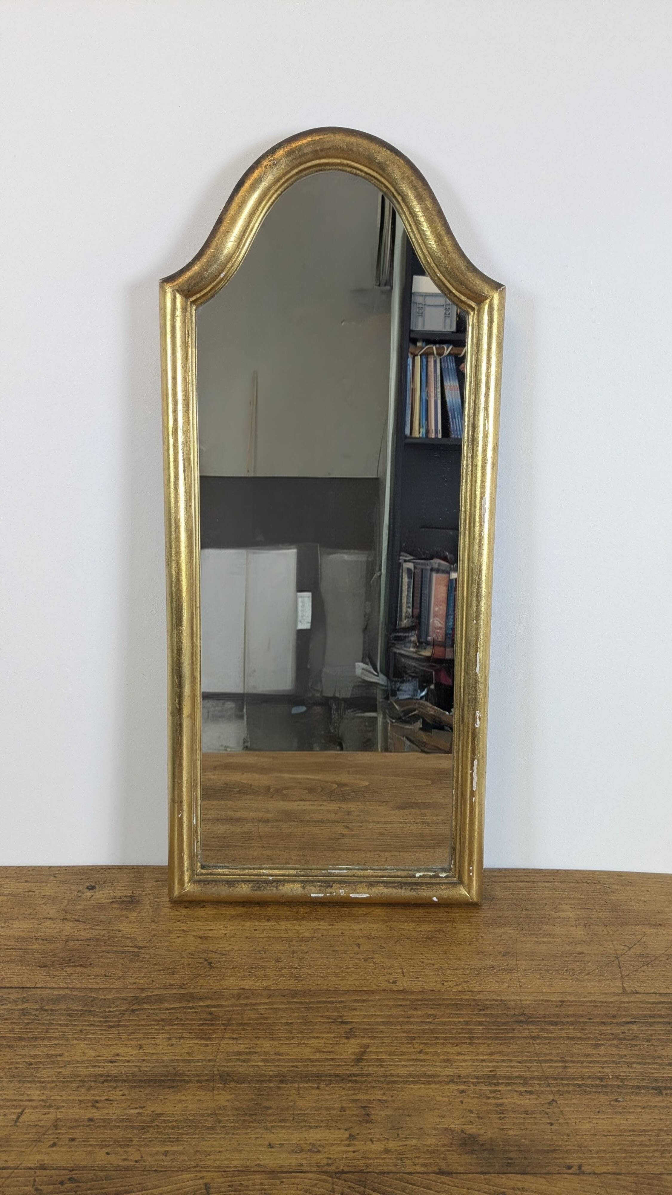 Antique gold mirror known as "gendarme's hat", patinated elegance 70 x 30 cm