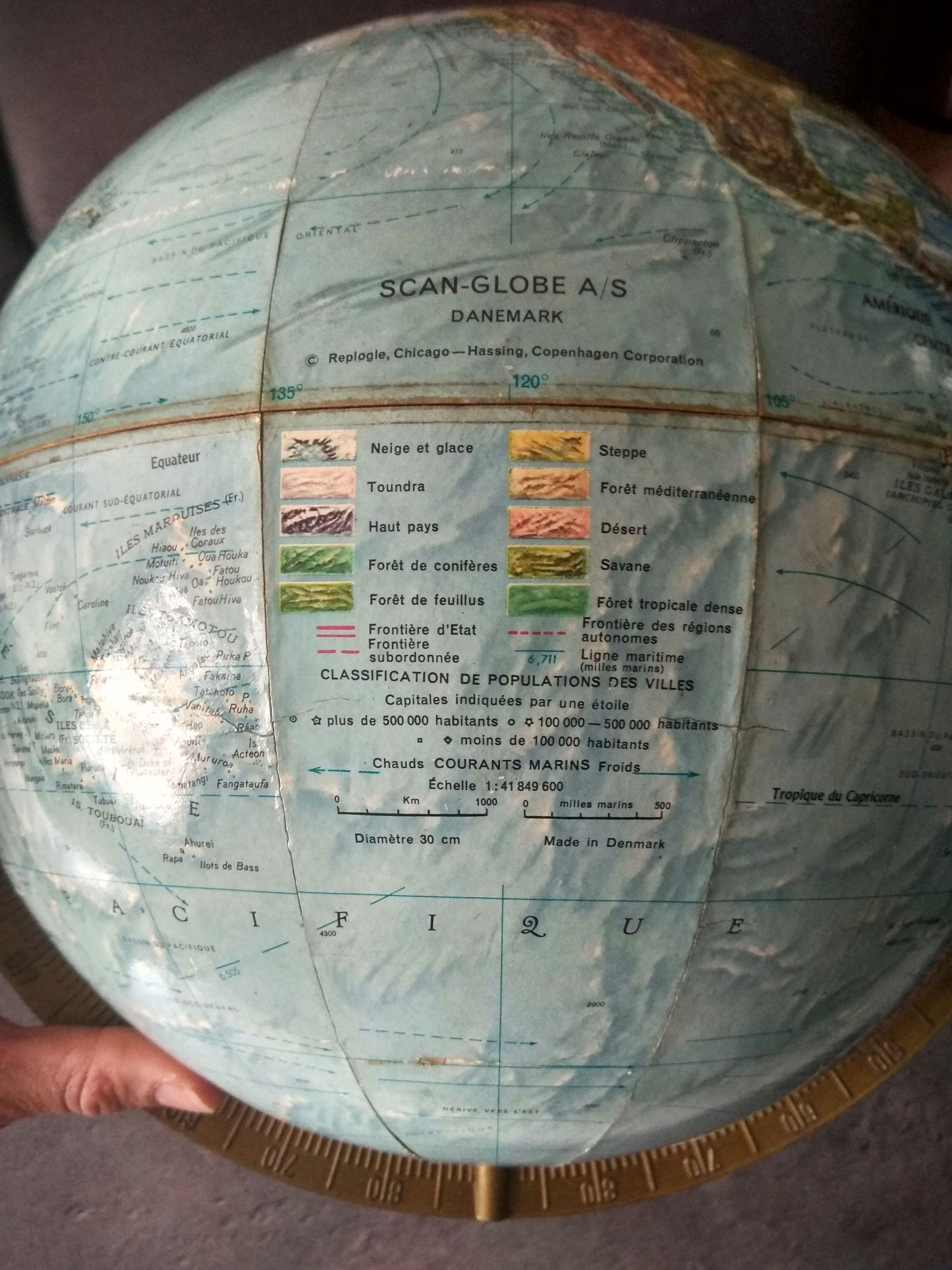 Vintage globe 60 scan globe a/s replogle 1960 Denmark (rotatable 360 °)