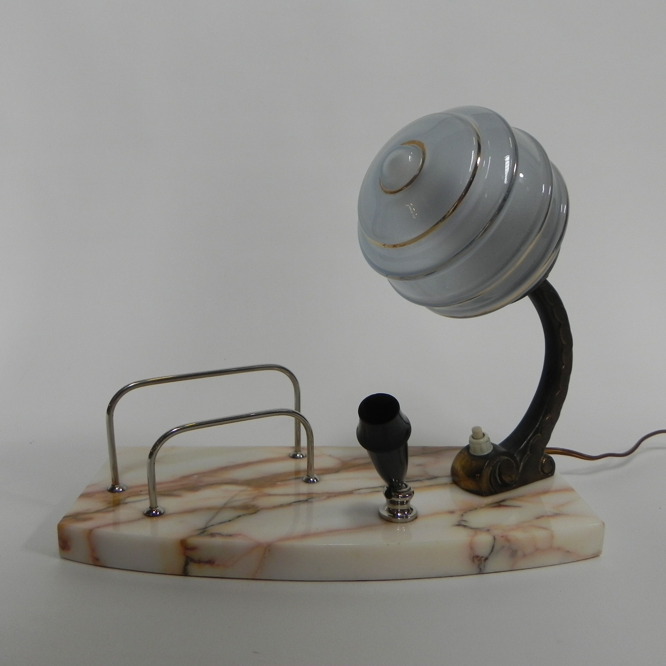 Art deco desk lamp with pen and letter holder