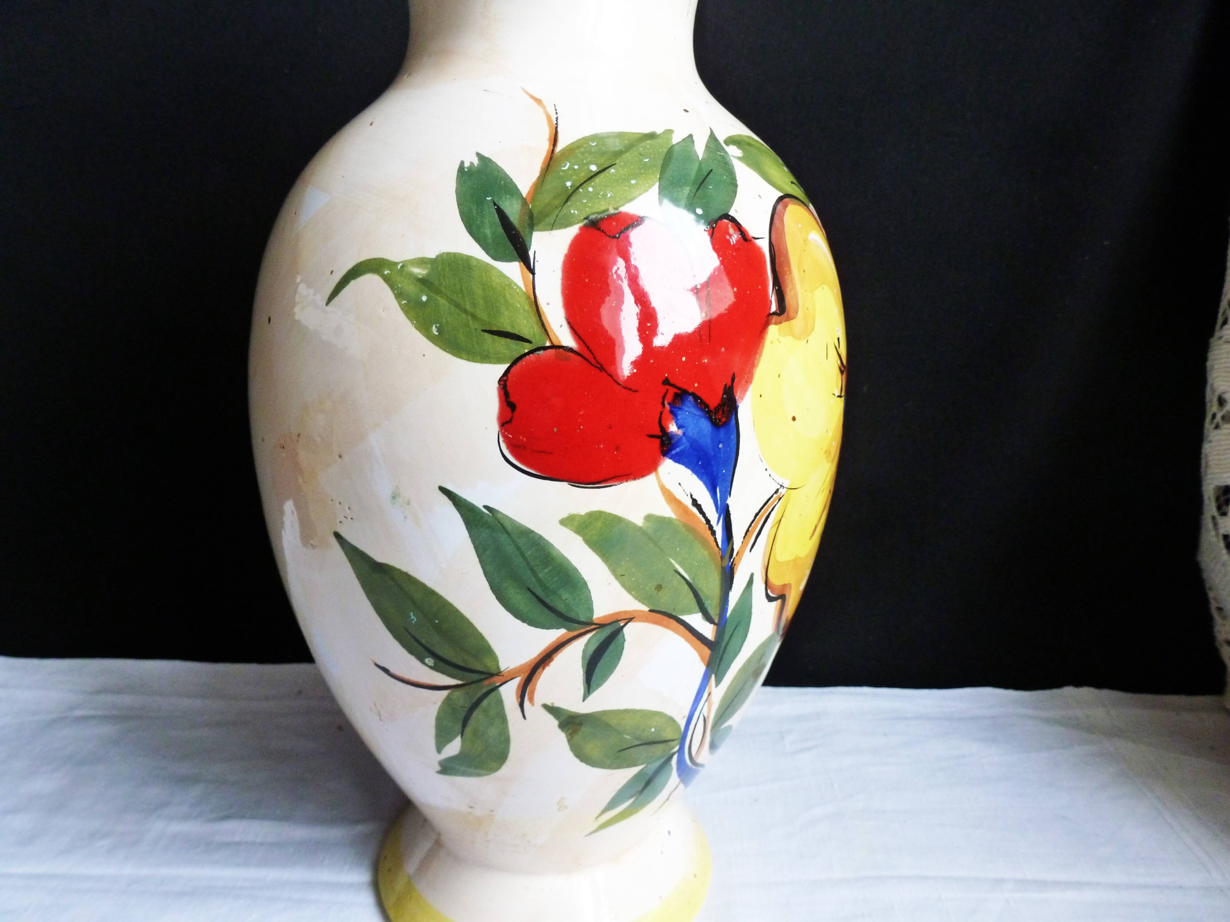 Flower vase, French vase in hand-painted earthenware, vase with floral decoration.