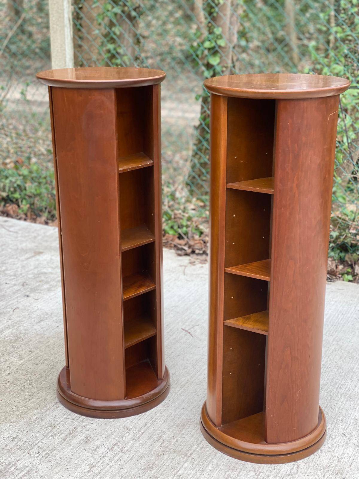 Pair of wooden swivel stools
