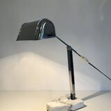 Vintage art deco lamp for Fare in chrome and white and grey veined marble France circa 1930