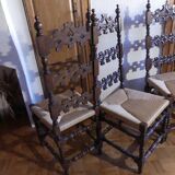 Set of 6 Spanish Baroque Renaissance chairs, straw seat