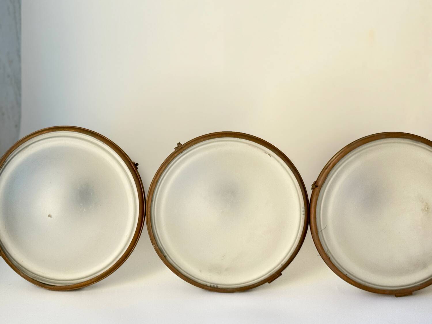 Bauhaus Art Deco Suspension Set in Opaline Glass and Brass 1930
