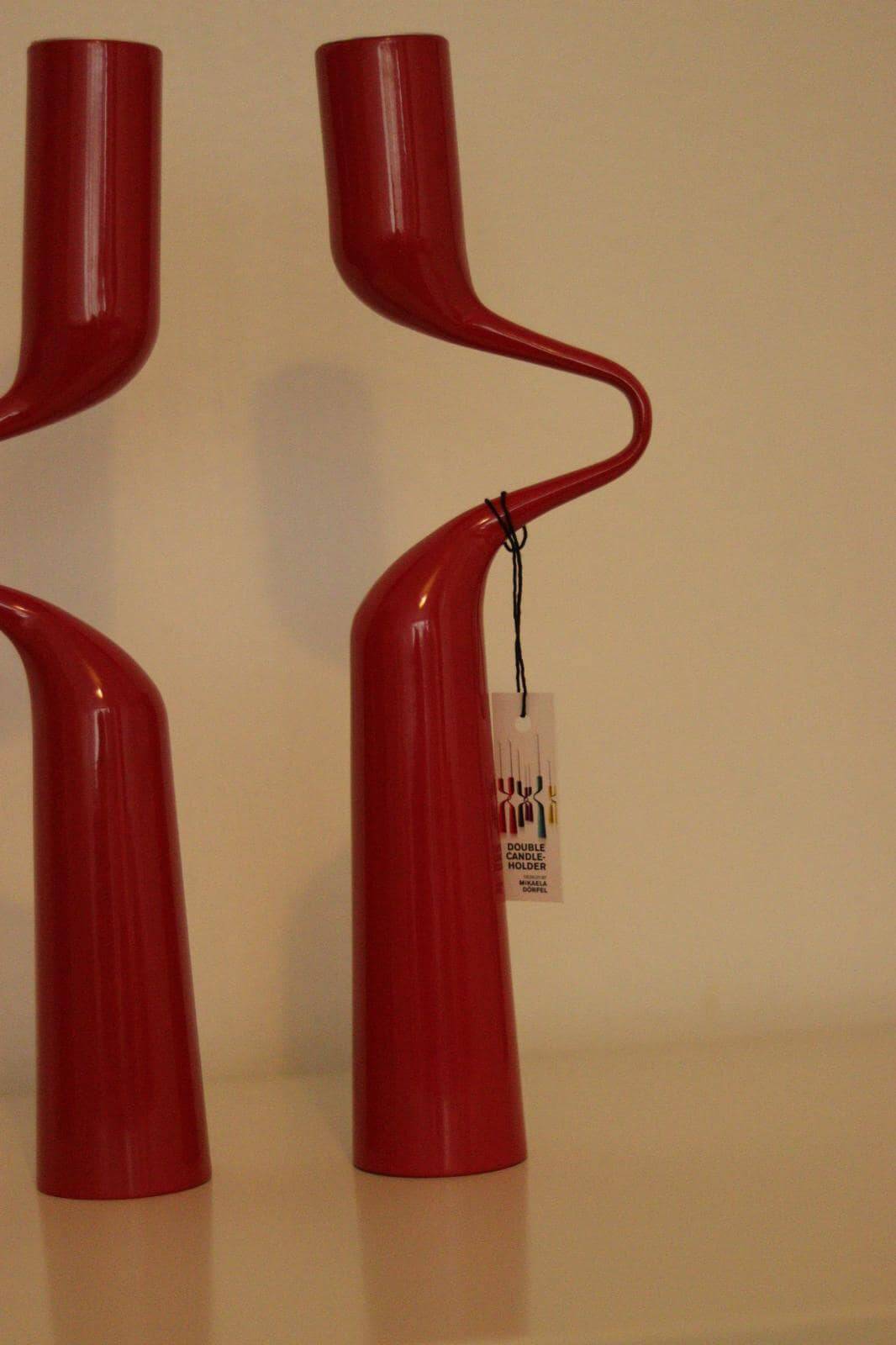 Pair of vintage red metal candleholders by Mikaela Dorfman for Menu Denmark