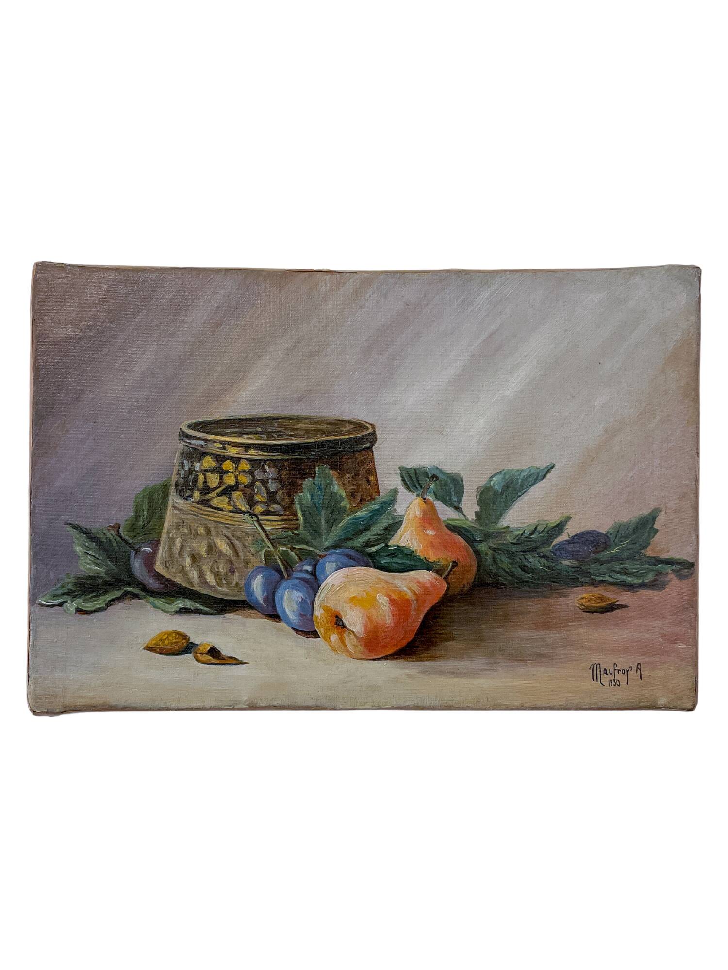 Painting - Ornamental still life with fruits and pot