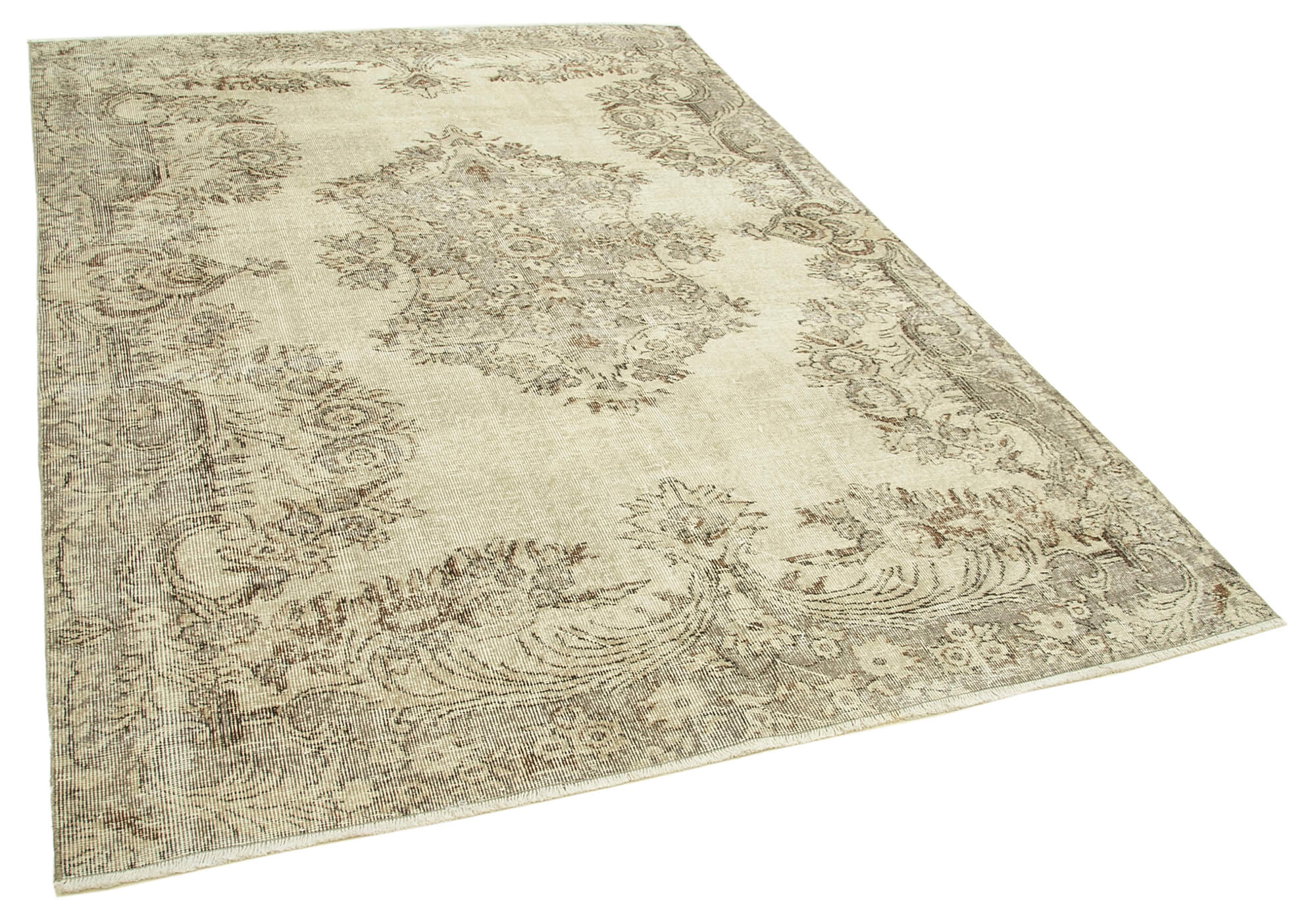 Handwoven antique anatolian beige carpet 192 cm x 274 cm