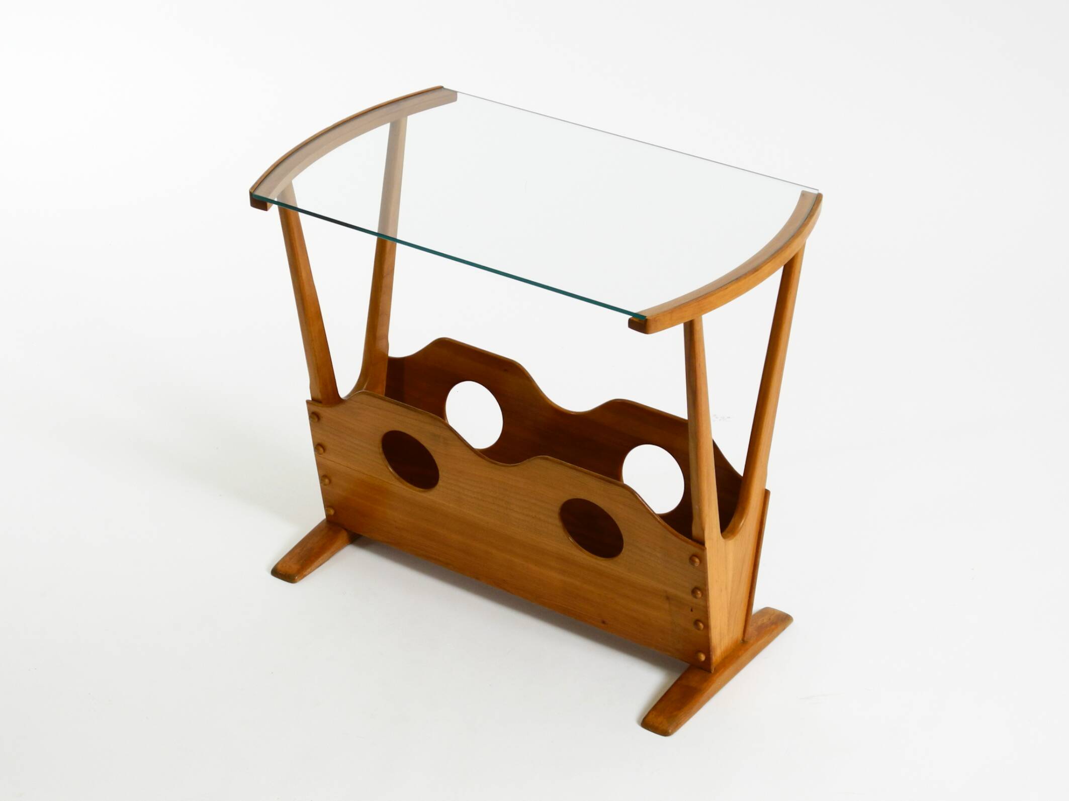 Beautiful mid-century modern side table with magazine rack, made of ash woo