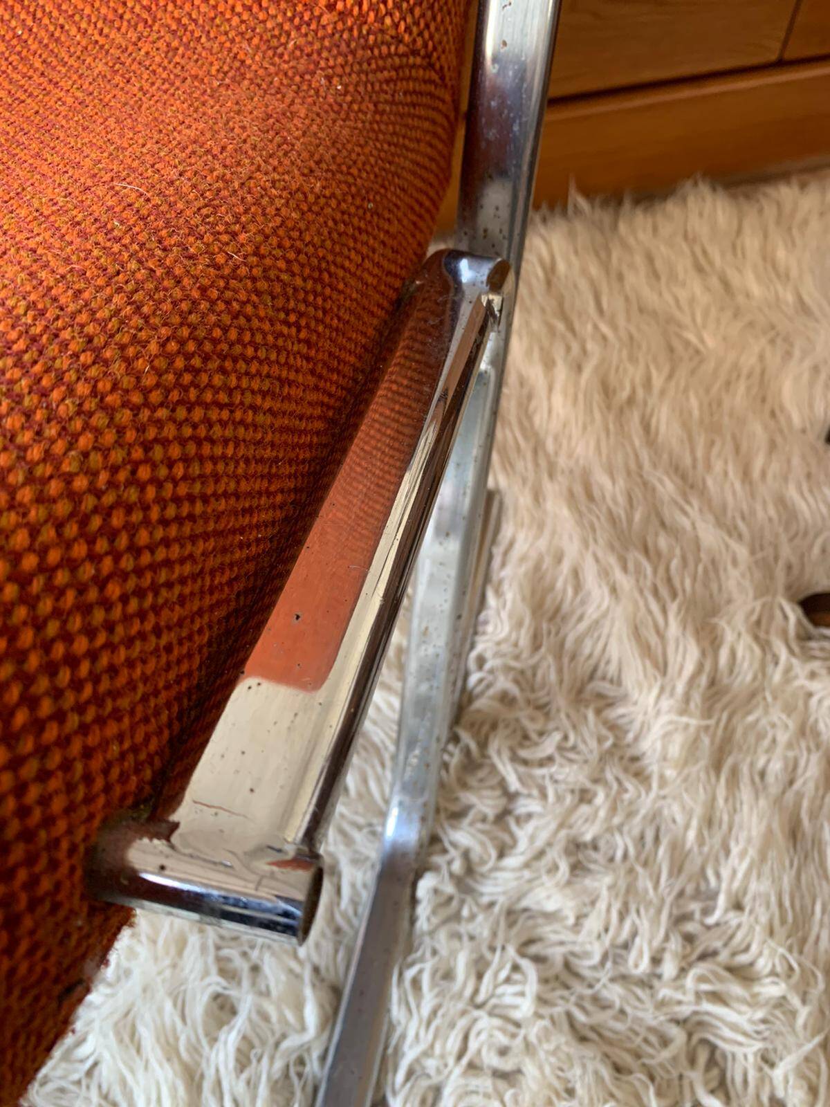 Fauteuil vintage en tweed orangé