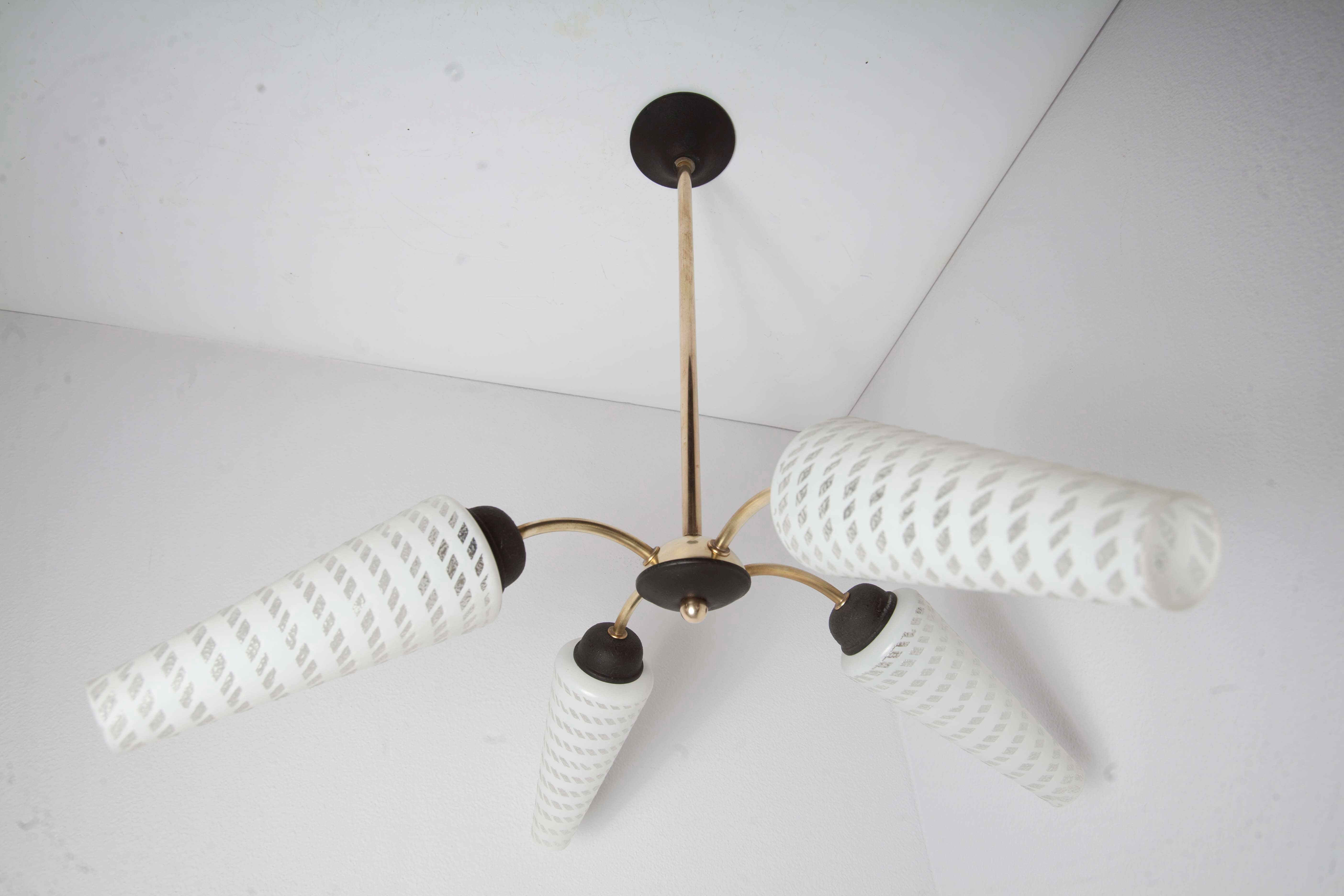 Luster 4 black branches, gold and glass