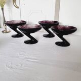 Set of 4 "Zig-Zag" dessert glasses in amethyst crystal Art Deco