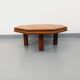 Octagonal coffee table Barrois with vintage herbarium patterns in oak and ceramic.