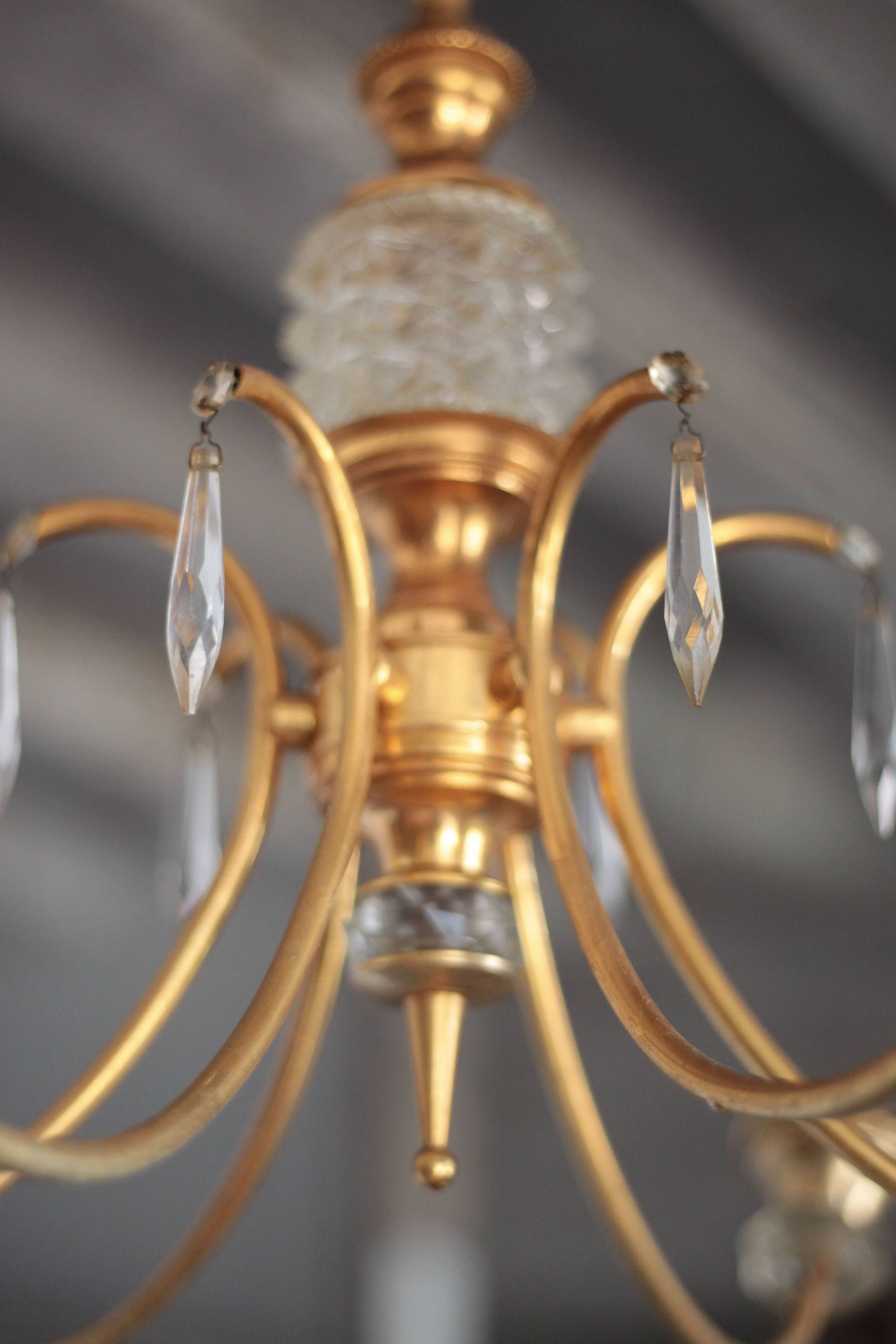 Vintage pendant light, brass pendant light with glass globe, 6-light chandelier