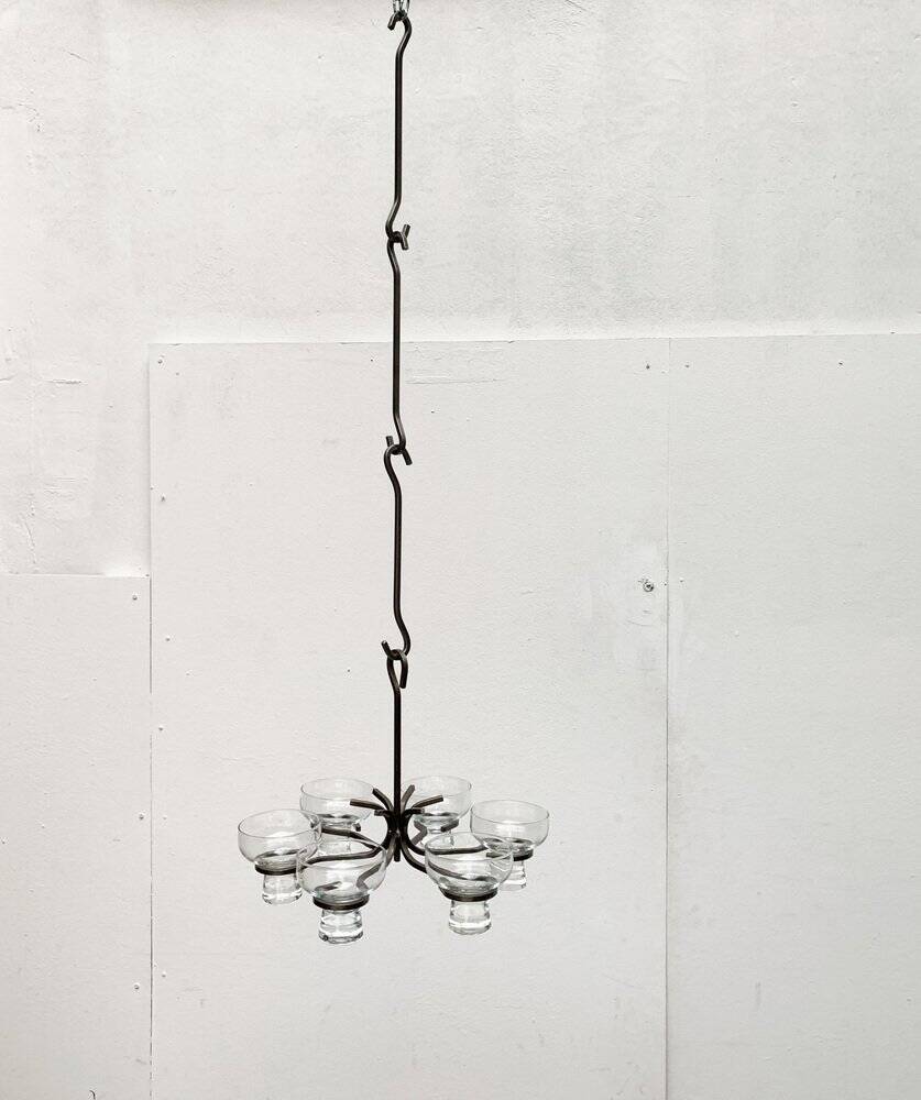 Mid-century metal and glass candle holder suspension from Denmark, 1960s.